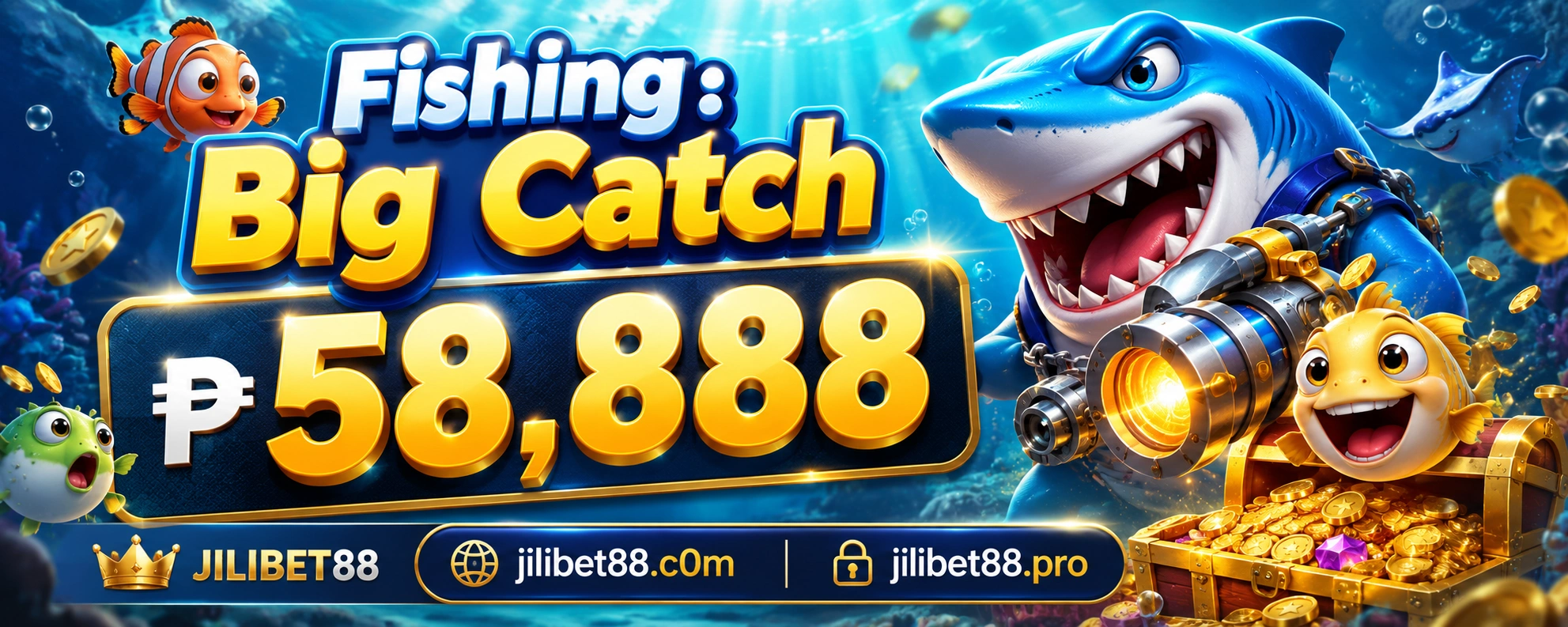 Fishing game with colorful boss fish and treasure-style effects