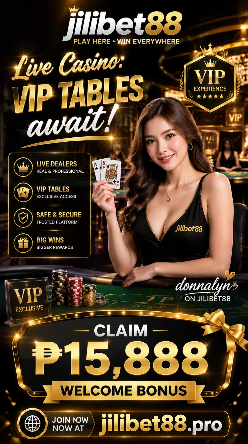 Live blackjack table with dealer and betting layout